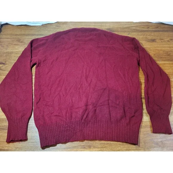 Vtge 60s Capper & Capper Burgandy Scotland 100% Cashmere V Neck Sweater Size 42"
